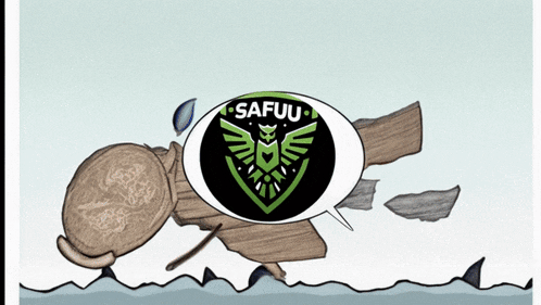 a cartoon drawing of a shark and a speech bubble that says " safuu "