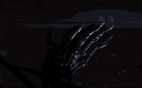 a person 's hand is visible in the dark
