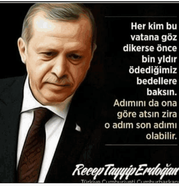 a man in a suit and tie with a quote from recep tayyip erdoğan