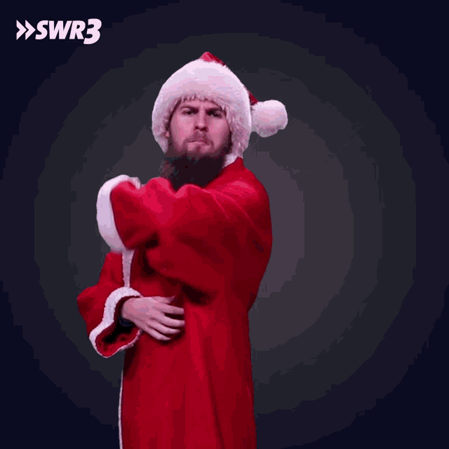 a man in a santa claus costume with swr3 on the bottom
