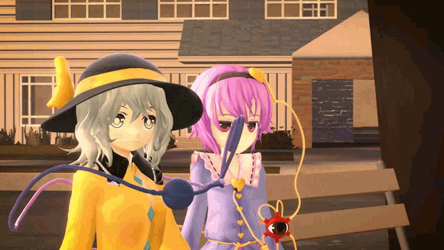 a couple of anime characters standing next to each other