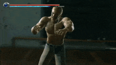 a man with a tattoo on his back is in a video game .