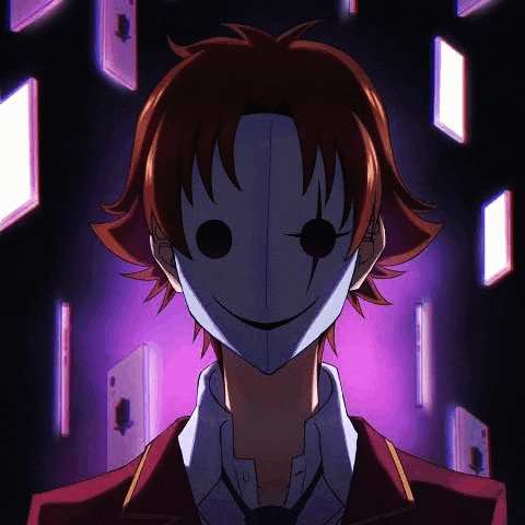 a man in a suit and tie is wearing a white mask with a smiley face on it .