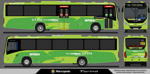 a green bus with the number 46 terminal on the front