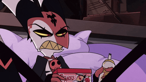 a cartoon character is holding a box that says ' squis ' on it