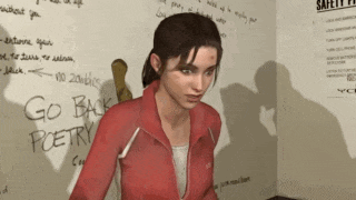 a woman in a red jacket is standing in front of a white board that says go back poetry
