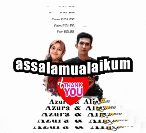a man and a woman standing next to each other with the words " assalamualaikum " written above them