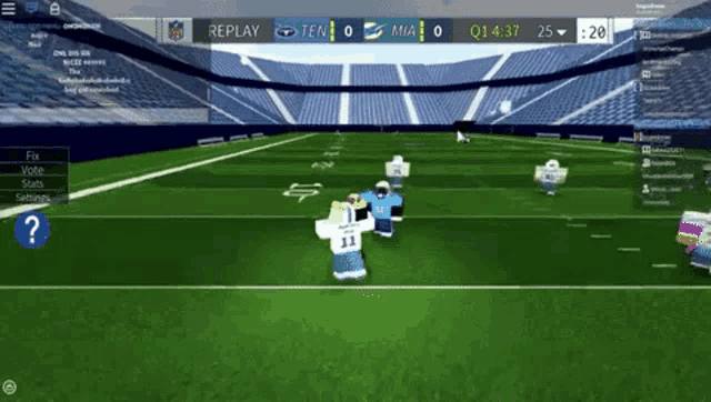 a football game is being played in a stadium and the score is ten to mia