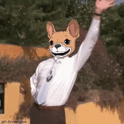 a man wearing a shirt and tie with a dog 's face on his face
