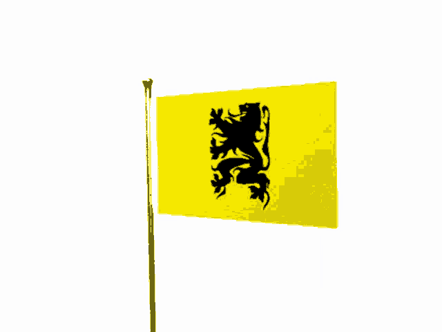 a yellow flag with a black lion and flowers on it