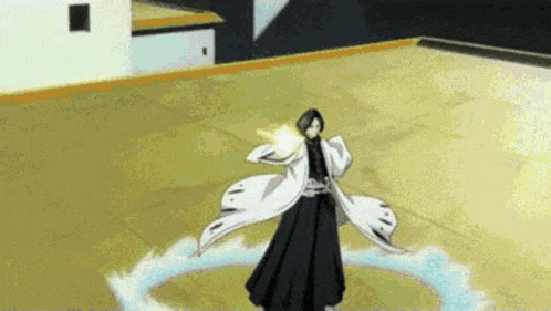 a samurai is standing in a circle with a sword in his hand in a room .