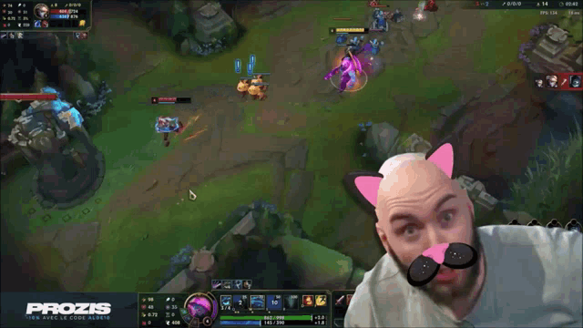 a man playing a video game with a prozis logo on the bottom right