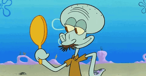 squidward from spongebob squarepants is looking in a mirror