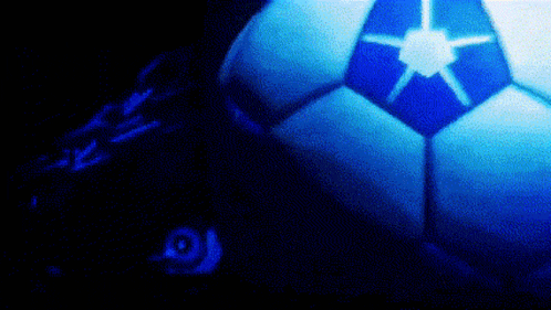 a soccer ball with a blue star on it