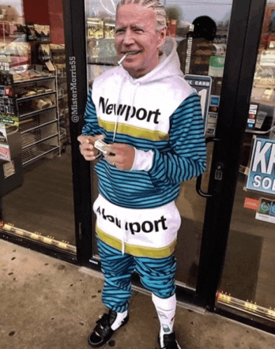 a man wearing a newport sweatshirt and sweatpants