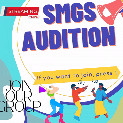 a poster for a smgs audition with people singing