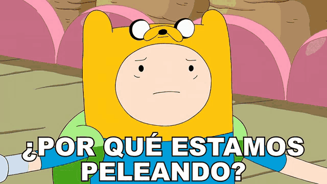a cartoon character with the words " por que estamos peleando " above him
