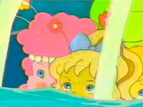 a cartoon of a girl with a flower in her hair is swimming in the water