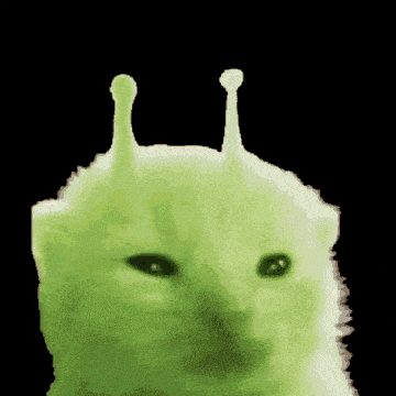a green cat with antennas on its head looks like shrek
