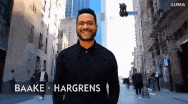 a man in a black shirt with the name baake hargrens on the bottom