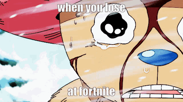 a cartoon character is crying with the words when you lose at fortnite below him