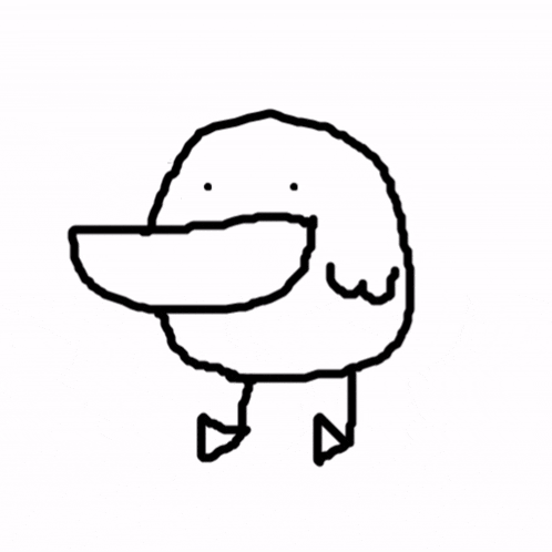 a black and white drawing of a duck with a long beak and feet .
