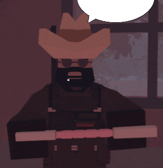 a man wearing a cowboy hat and suspenders holds a sword