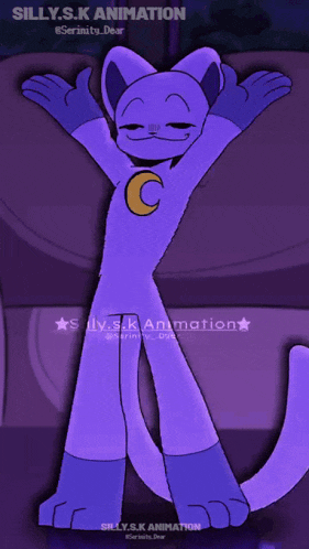 a purple cat with a crescent moon on it 's chest