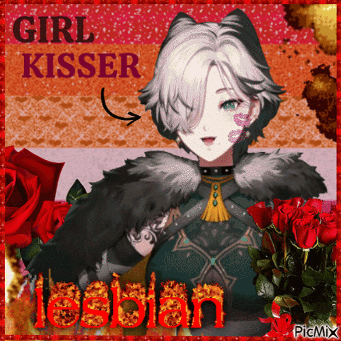 a picture of a girl with the words " girl kisser lesbian " on it