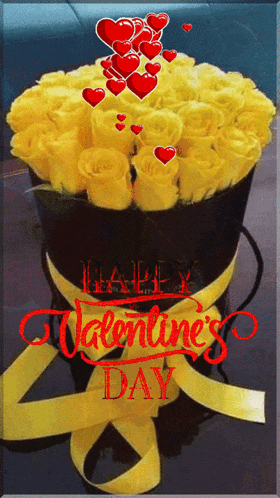 a valentine 's day card with yellow roses in a box
