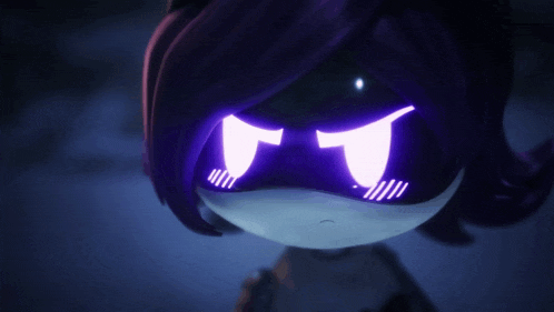 a close up of a cartoon character 's eyes that are glowing in the dark