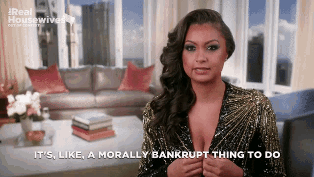 a woman says it 's like a morally bankrupt thing to do in a living room