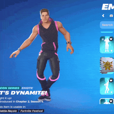 a man in a black and pink outfit is dancing in a video game called it 's dynamite