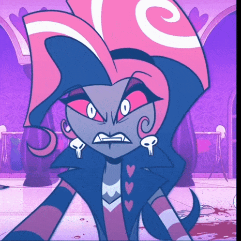 a cartoon character with a pink hat and earrings