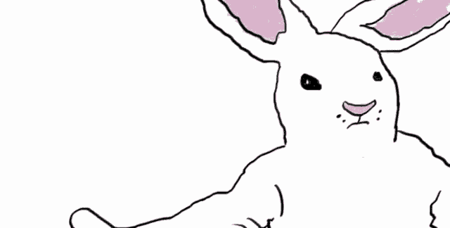 a drawing of a white rabbit with pink ears and a pink nose