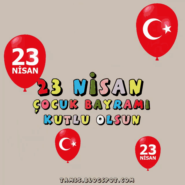 a poster for 23 nisan with balloons and the date