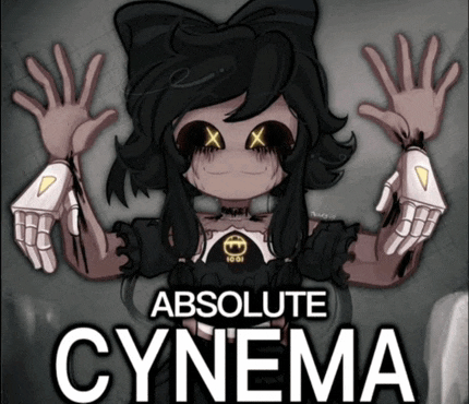 a poster for absolute cynema with a girl with x eyes