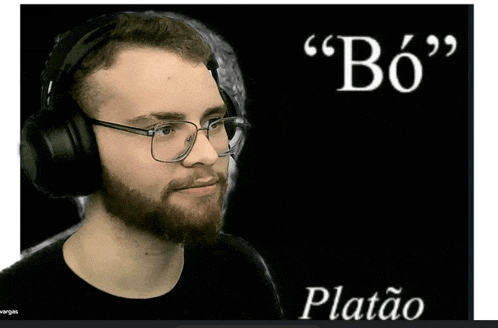 a man wearing glasses and headphones with a quote by platão