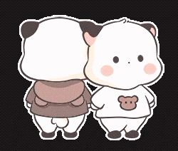 two panda bears are standing next to each other and hugging each other .