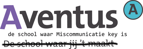 a logo for aventus de school waar miscomunicatie key is de school waar jij 't maakt