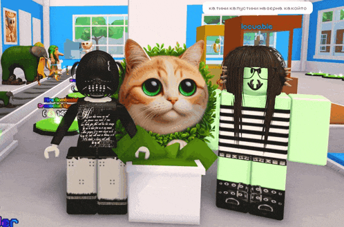 a screenshot of a video game shows a cat and a girl