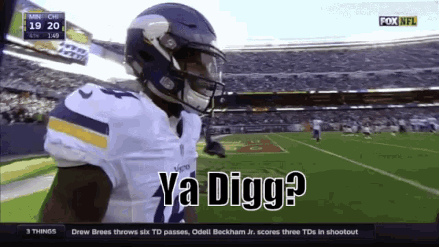 a football player with the word ya digg on his shirt