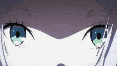 a close up of a girl 's eyes with a purple background