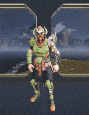 a video game character with a beard is standing in front of a window