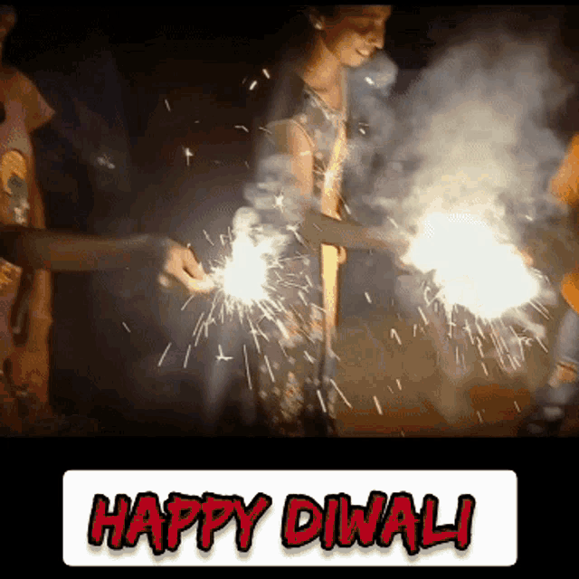 a happy diwali greeting card with sparklers in the background