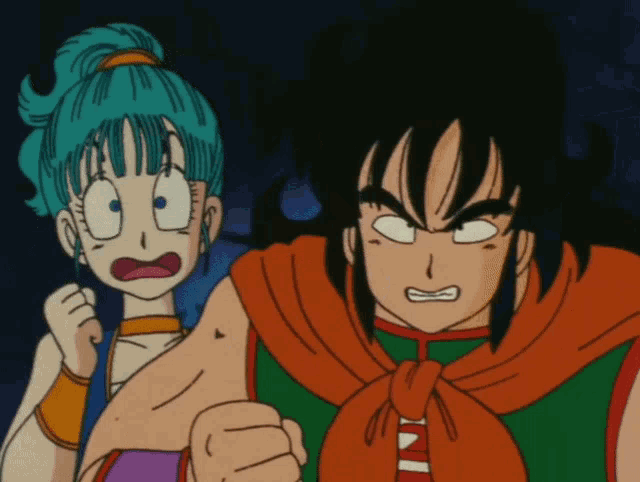 a boy and a girl are standing next to each other and the girl is making a surprised face