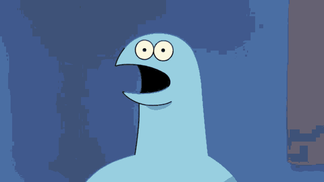 a cartoon of a blue monster with a big mouth and eyes
