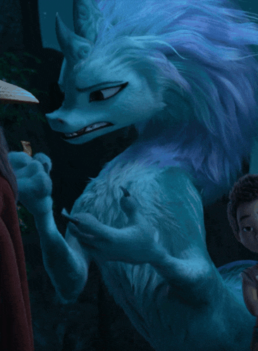 a cartoon character with a blue furry body