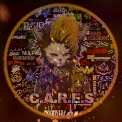 a picture of a cat with a mohawk and the words cares on it