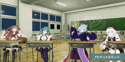 a group of anime girls are sitting at desks in a classroom with a sign that says #